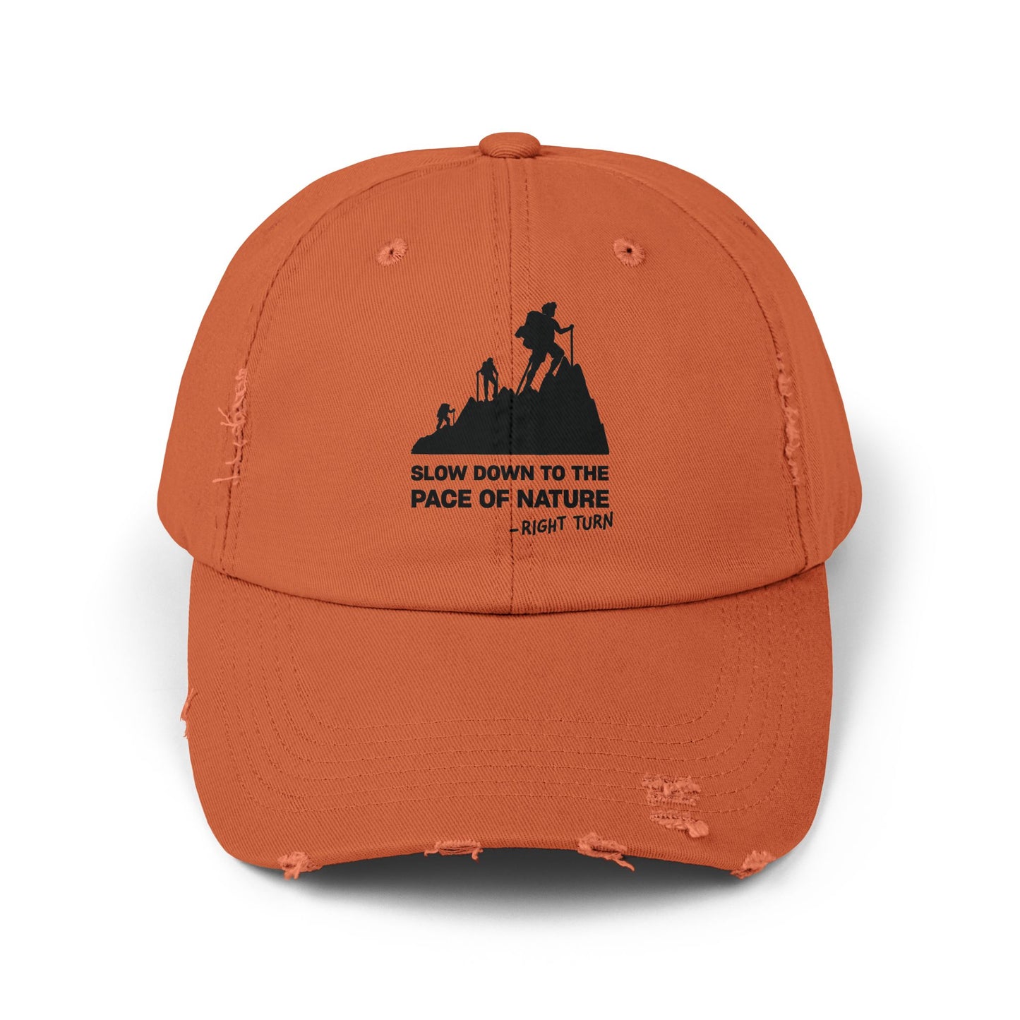 Slow Down to the Pace of Nature Adult Unisex Distressed Cap