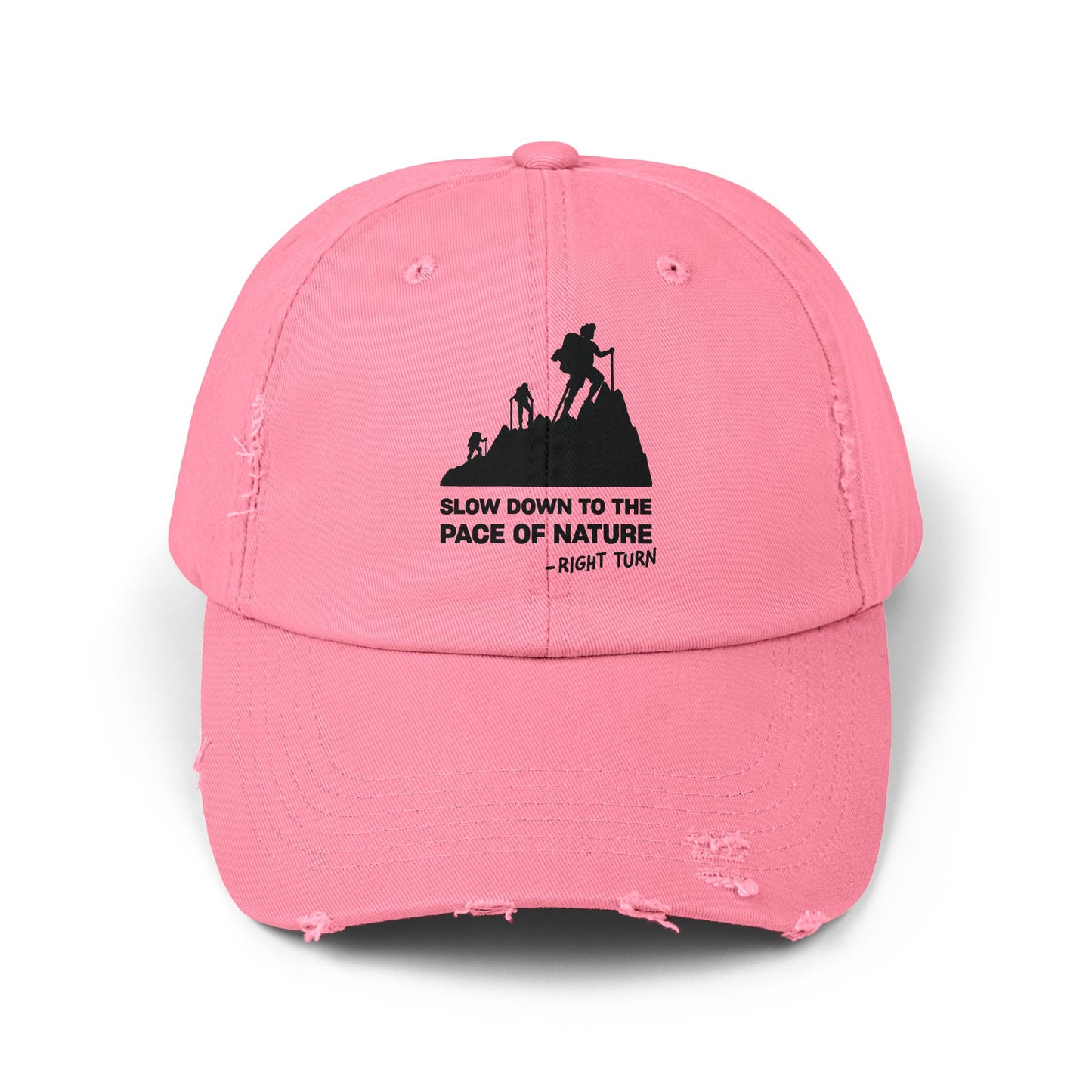 Slow Down to the Pace of Nature Adult Unisex Distressed Cap