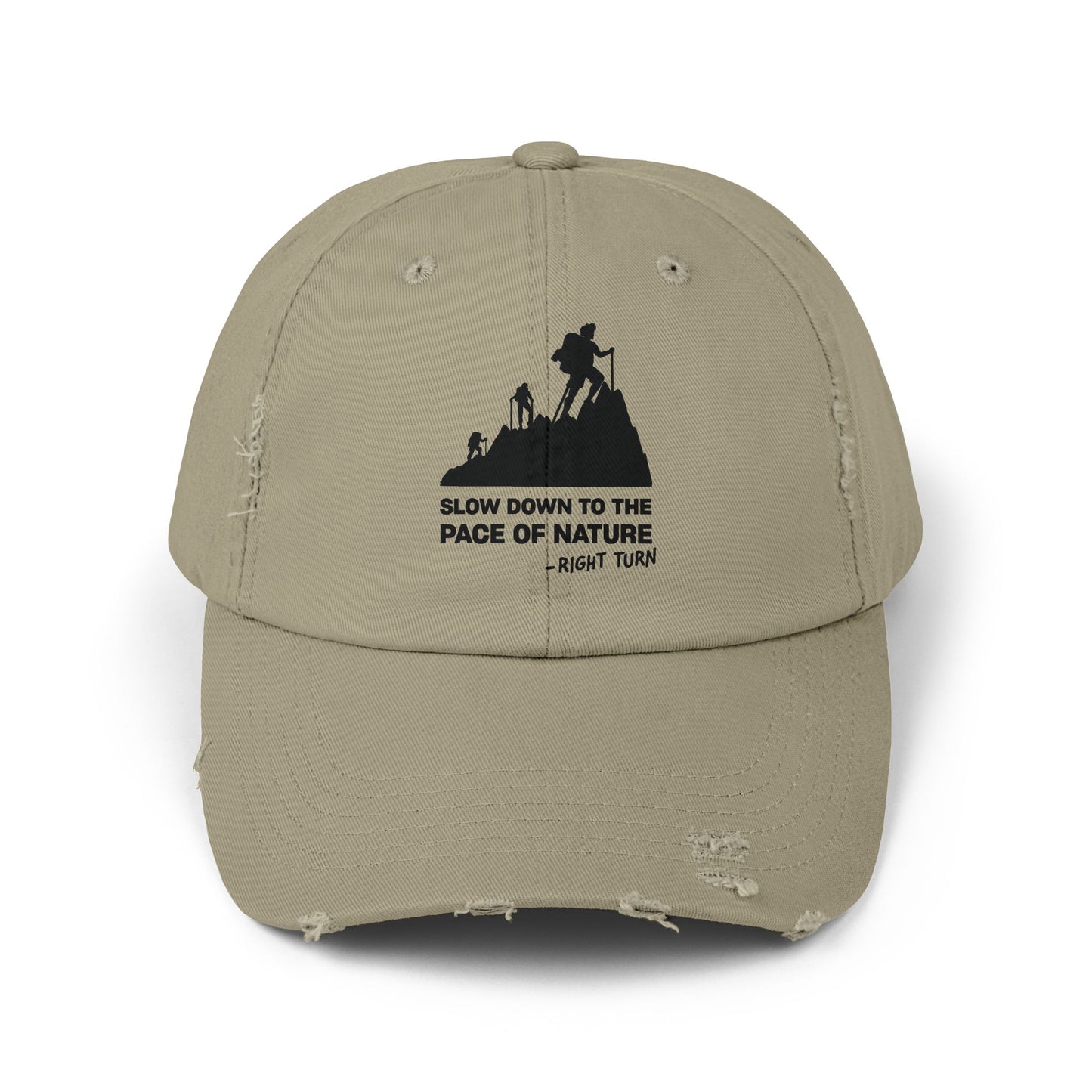 Slow Down to the Pace of Nature Adult Unisex Distressed Cap