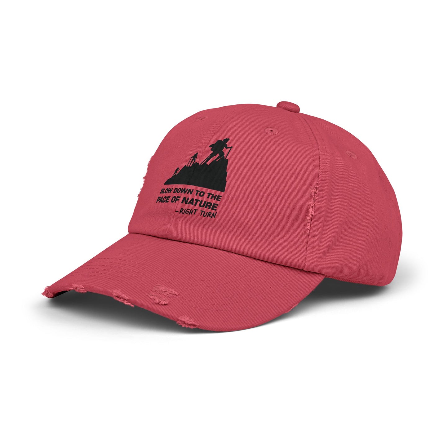 Slow Down to the Pace of Nature Adult Unisex Distressed Cap