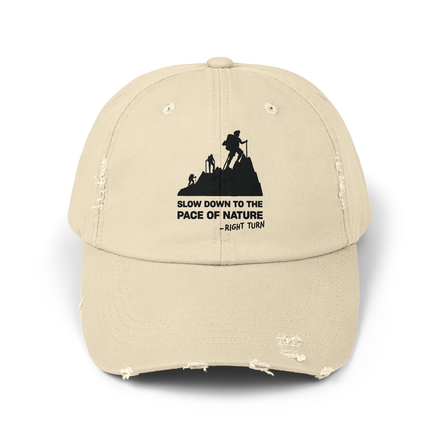 Slow Down to the Pace of Nature Adult Unisex Distressed Cap